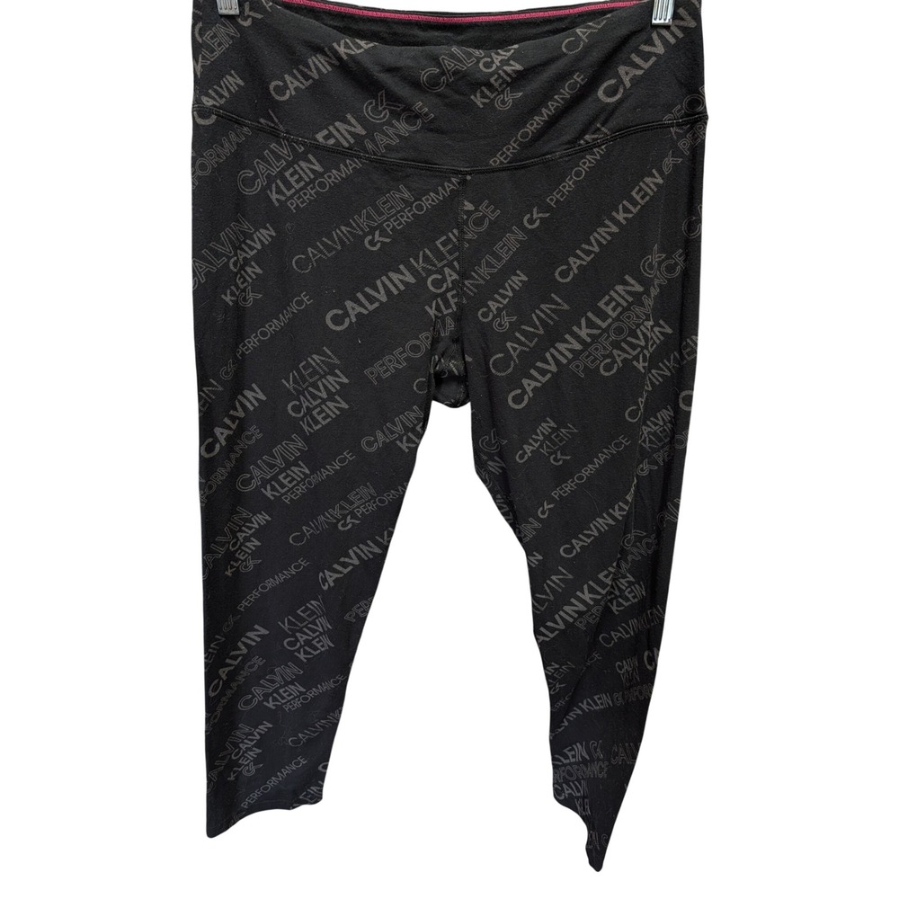 Calvin Klein Performance Leggings Women XXL Black Excellent Logo Print Capri